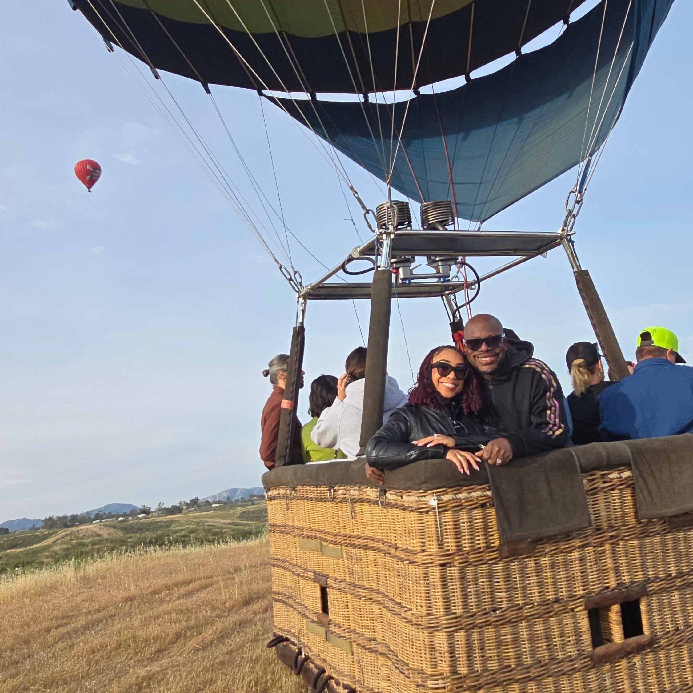 Laterras and Ashley in a hot-air balloon