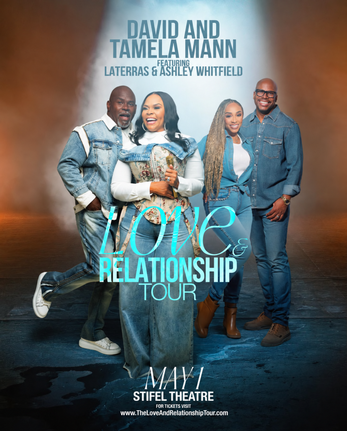 David and Tamela Mann Love and Relationship Tour graphic featuring Laterras and Ashley Whitfield